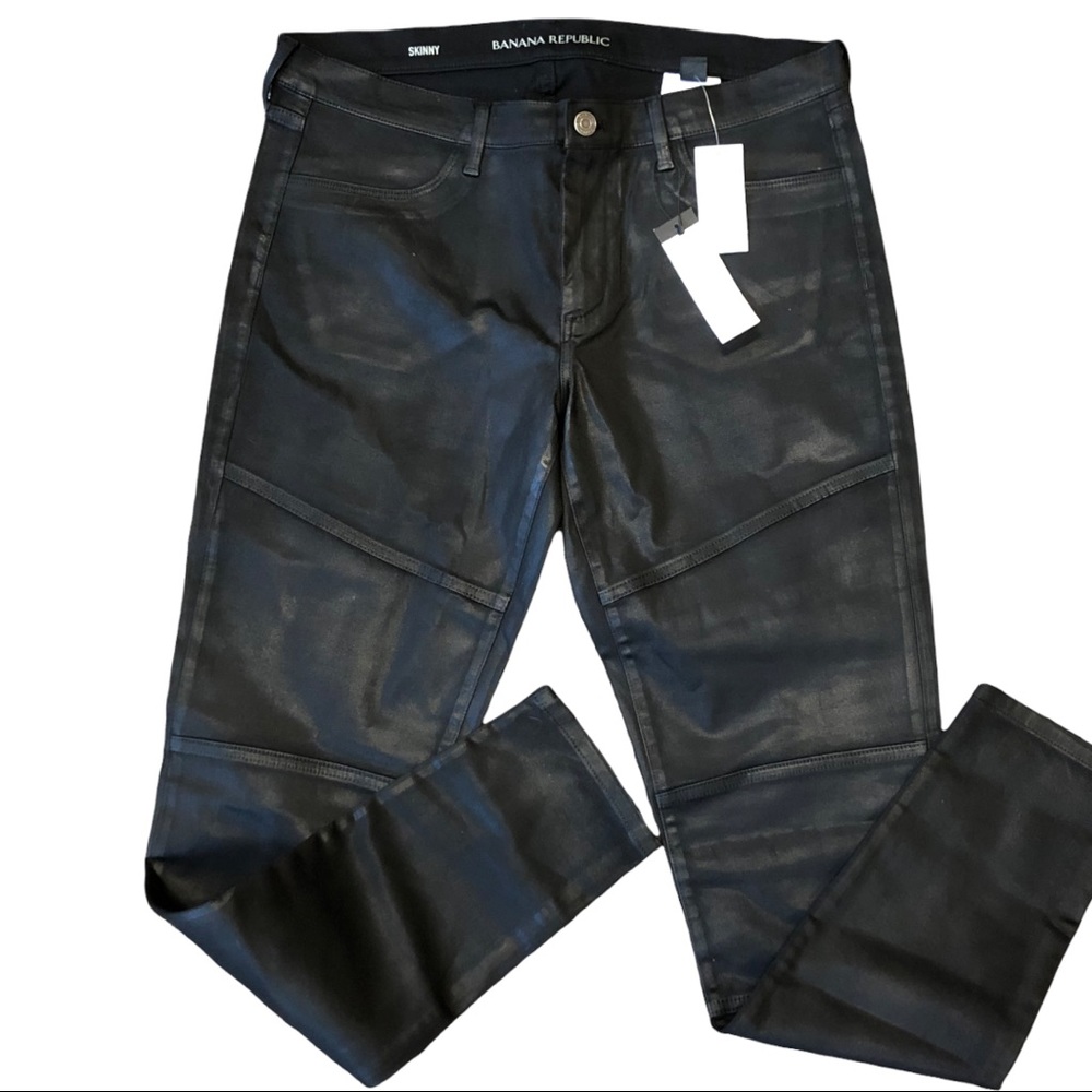 Banana Republic BLACK Skinny Coated Premium Denim Jeans Faux Leather Size 31L